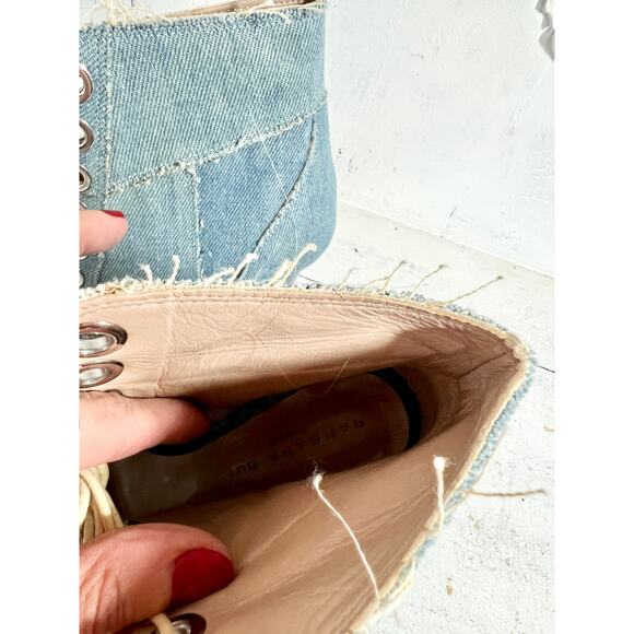 Barbara Bui Denim Lace-Up Open Toe Stilettos Ankle Boots Light Blue Women's 36.5 - Picture 6 of 10